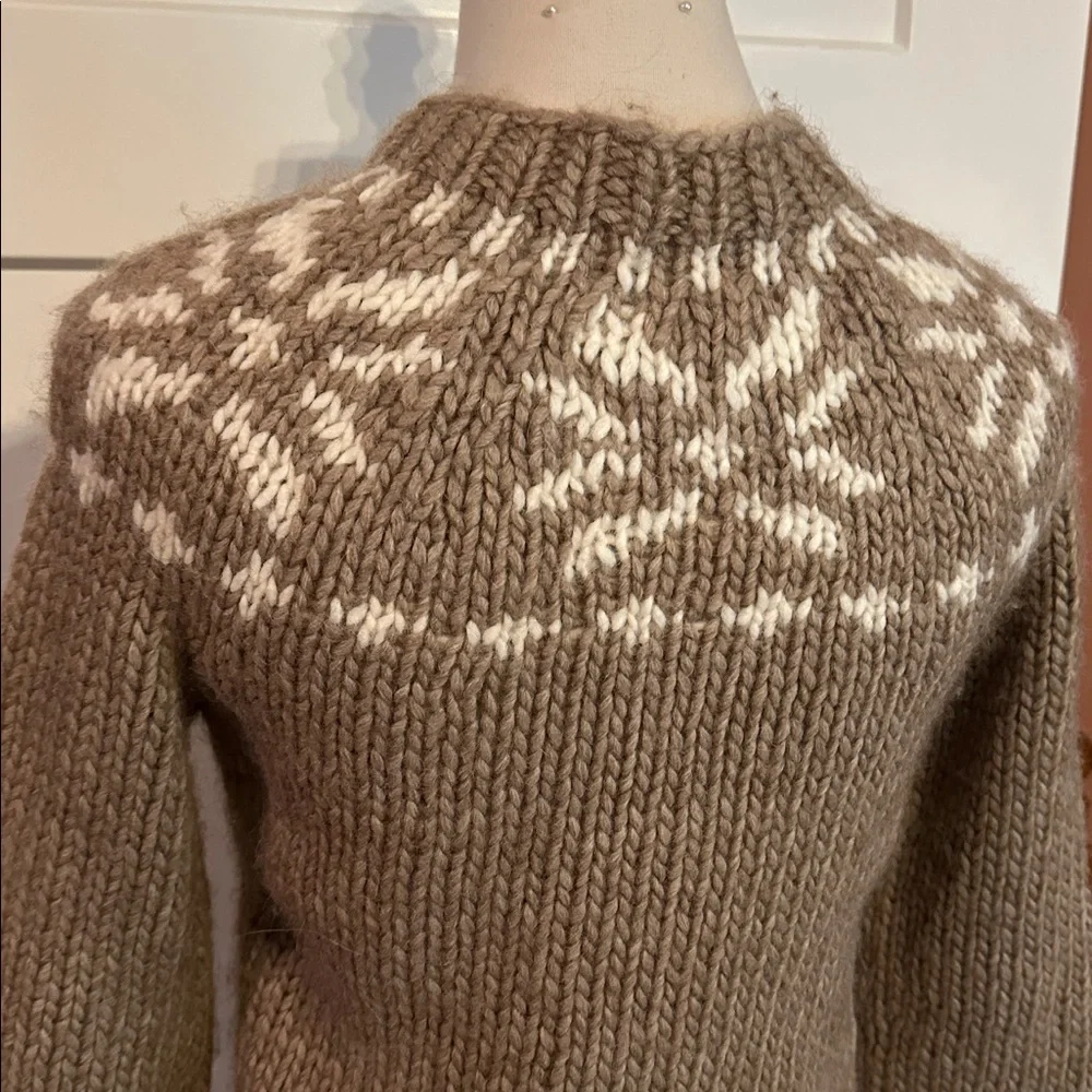 J. Crew Hand Knit women’s XS Beige Tan and Ivory Fair Isle Alpaca blend Sweater